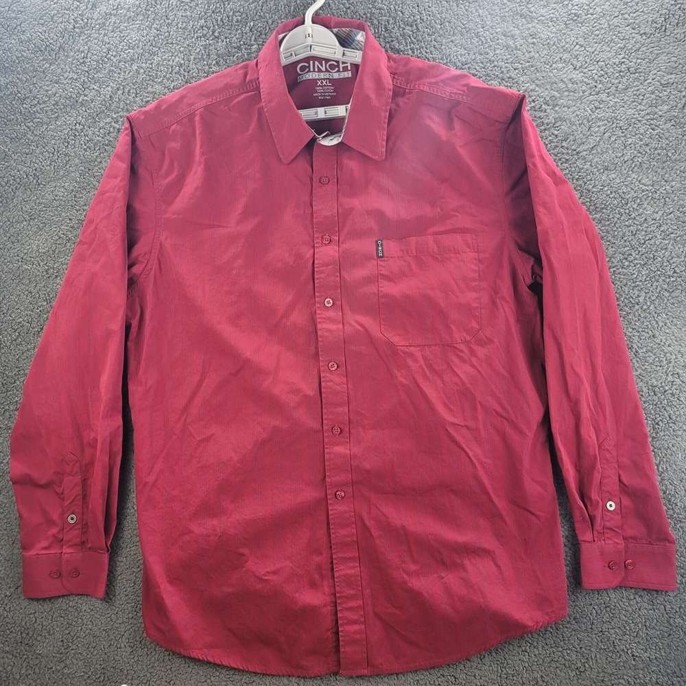 Cinch Modern Fit‎ Shirt Mens 2XL Red Blue Pinstriped Long Sleeve Button Western